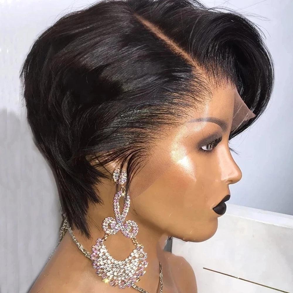 Short Bob Wig Pixie Cut Wig Straight Human Hair Wigs T Part Transparent Lace Wig For Women Pre plucked Hairline Human Hair Wig For Black Women Gifts for Girlfriends