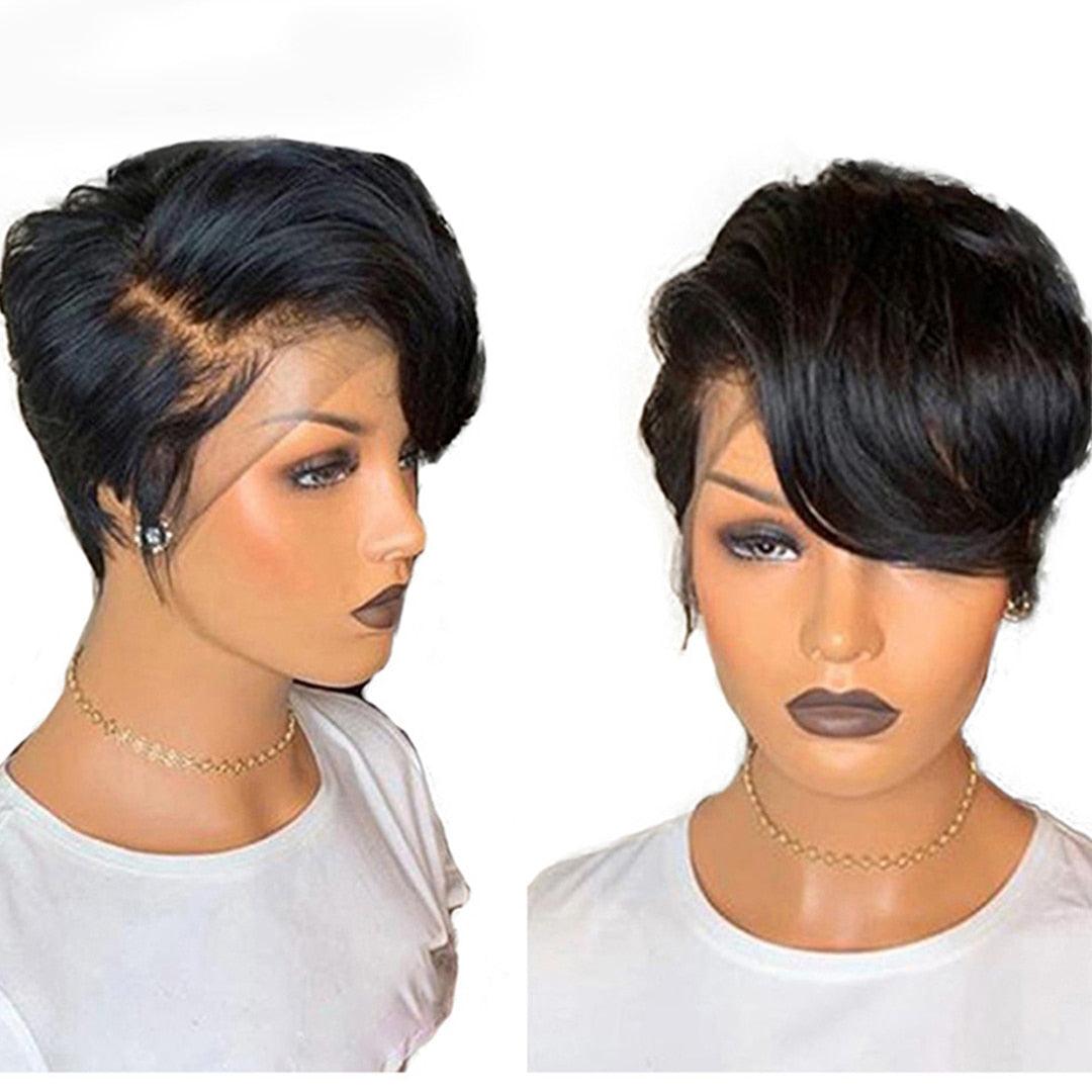 Short Bob Wig Pixie Cut Wig Straight Human Hair Wigs T Part Transparent Lace Wig For Women Pre plucked Hairline Human Hair Wig For Black Women Gifts for Girlfriends