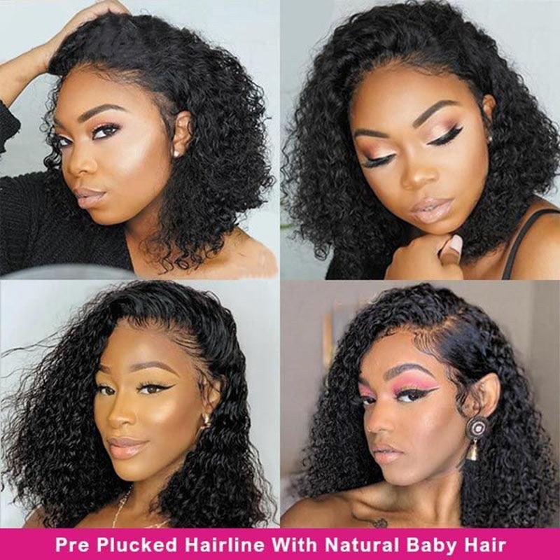 Short Curly Bob Brazilian Human Hair Wigs Lace Frontal Closure Deep Wave Wigs For Black Women Lace Front Human Hair Wigs For Black Women Gifts for Girlfriends