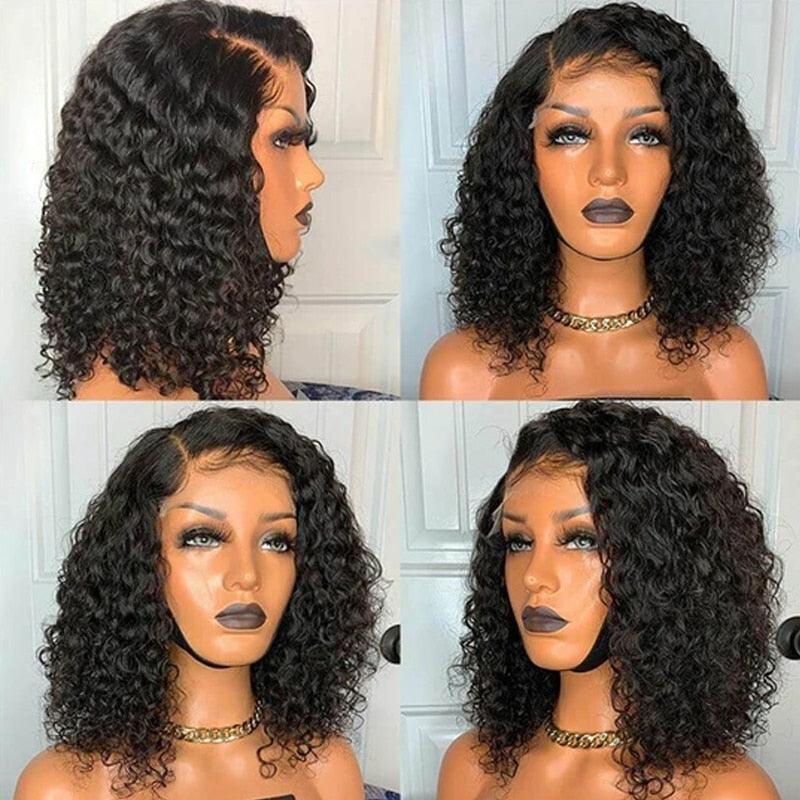 Short Curly Bob Brazilian Human Hair Wigs Lace Frontal Closure Deep Wave Wigs For Black Women Lace Front Human Hair Wigs For Black Women Gifts for Girlfriends