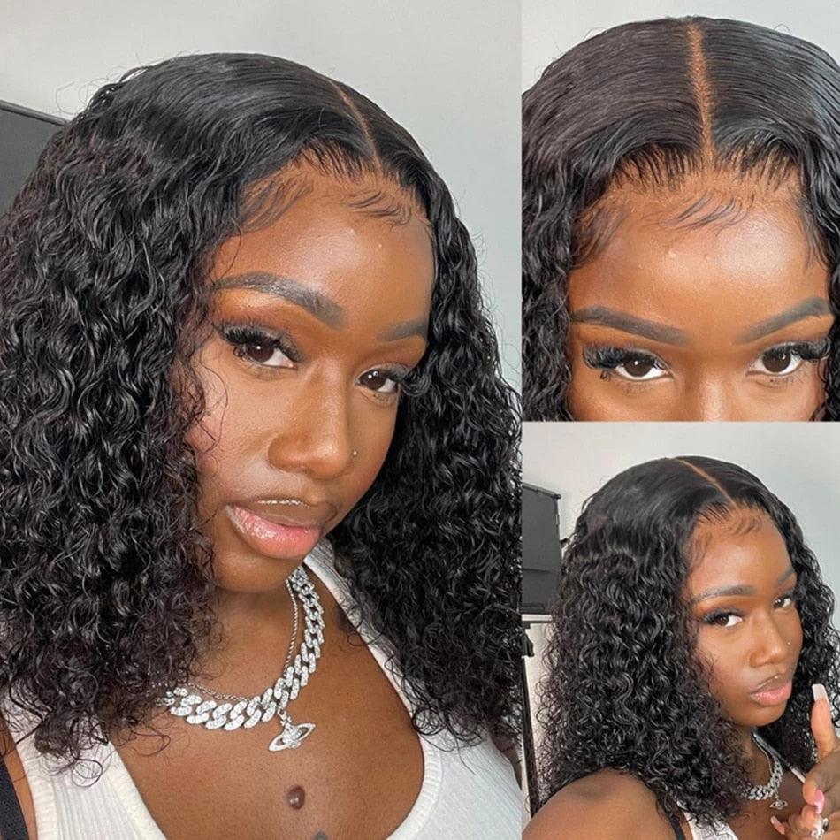 Short Curly Bob Brazilian Human Hair Wigs Lace Frontal Closure Deep Wave Wigs For Black Women Lace Front Human Hair Wigs For Black Women Gifts for Girlfriends