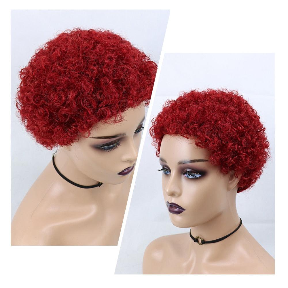 Short Curly Hair Wigs Pixie Cut Brazilian Human Hair For Black Women Natural Black 150% Density Glueless Afro Kinky Curly Human Hair Wig For Black Women Gifts for Girlfriends