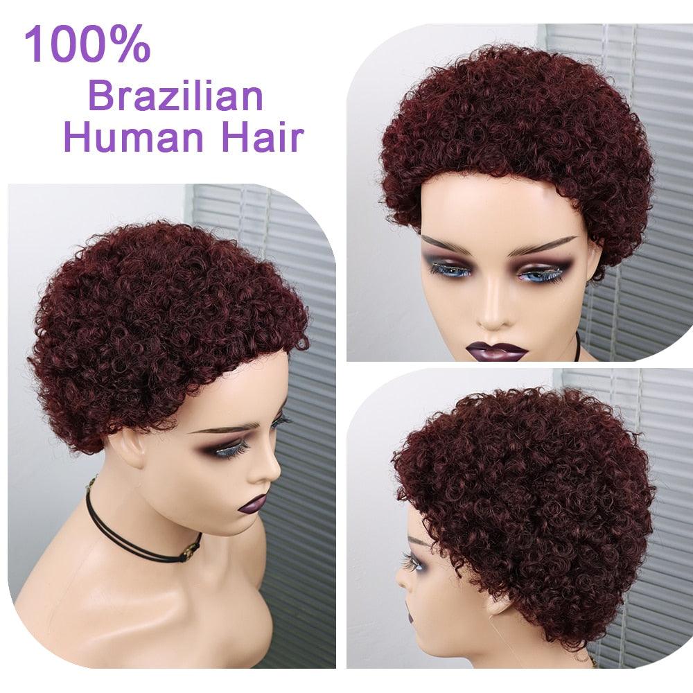 Short Curly Hair Wigs Pixie Cut Brazilian Human Hair For Black Women Natural Black 150% Density Glueless Afro Kinky Curly Human Hair Wig For Black Women Gifts for Girlfriends