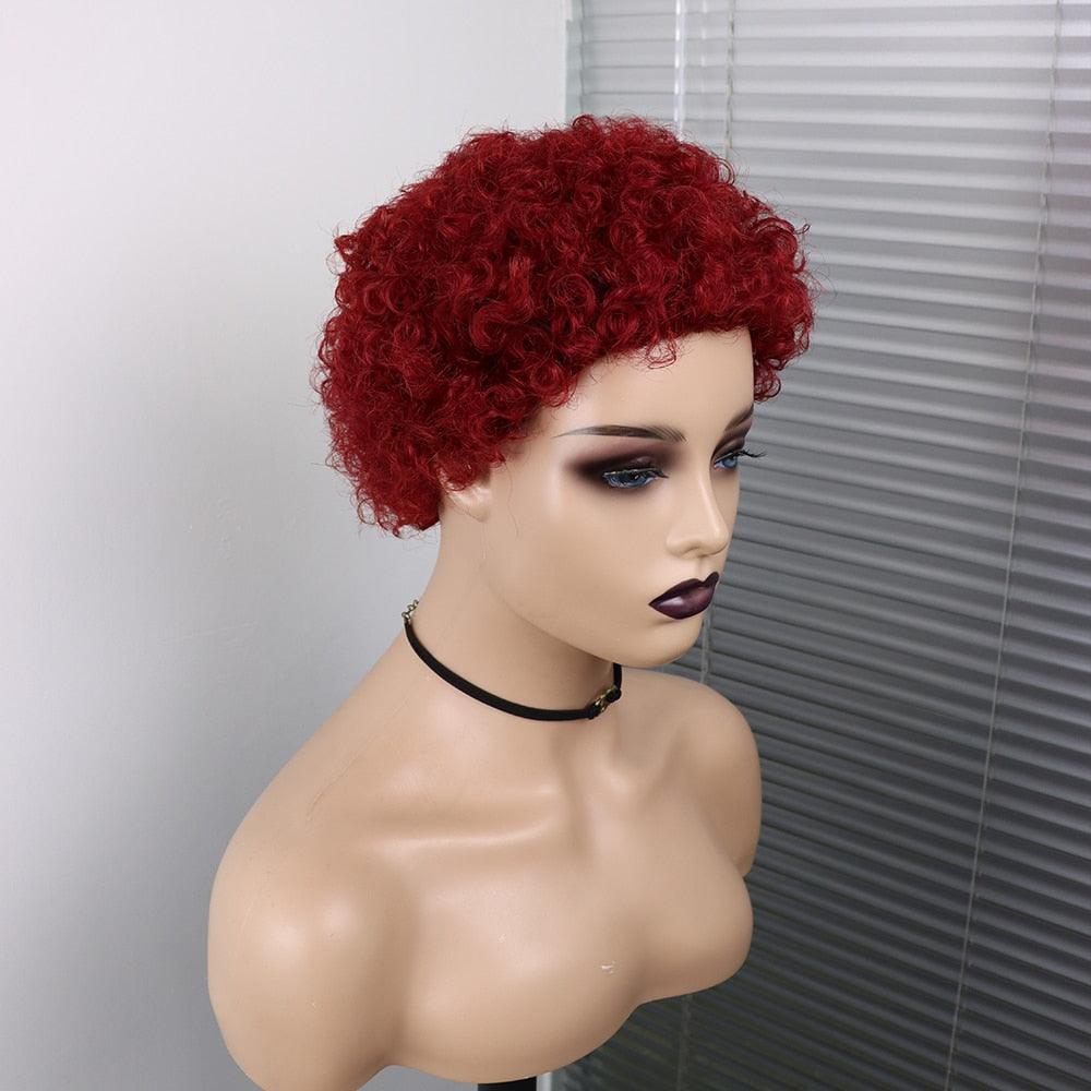 Short Curly Hair Wigs Pixie Cut Brazilian Human Hair For Black Women Natural Black 150% Density Glueless Afro Kinky Curly Human Hair Wig For Black Women Gifts for Girlfriends