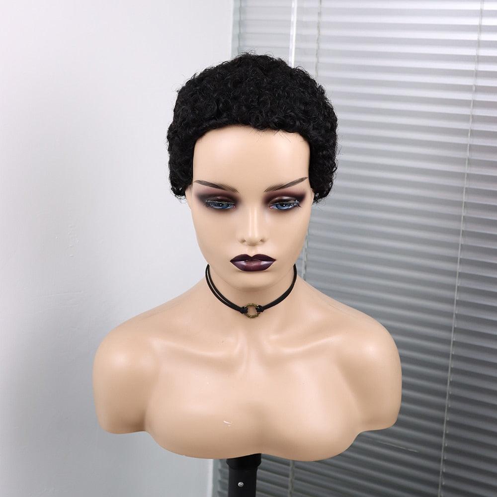 Short Curly Hair Wigs Pixie Cut Brazilian Human Hair For Black Women Natural Black 150% Density Glueless Afro Kinky Curly Human Hair Wig For Black Women Gifts for Girlfriends