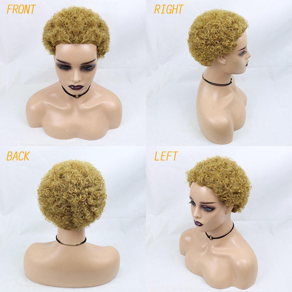 Short Curly Hair Wigs Pixie Cut Brazilian Human Hair For Black Women Natural Black 150% Density Glueless Afro Kinky Curly Human Hair Wig For Black Women Gifts for Girlfriends