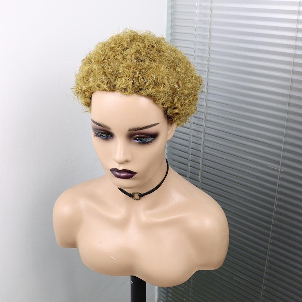 Short Curly Hair Wigs Pixie Cut Brazilian Human Hair For Black Women Natural Black 150% Density Glueless Afro Kinky Curly Human Hair Wig For Black Women Gifts for Girlfriends