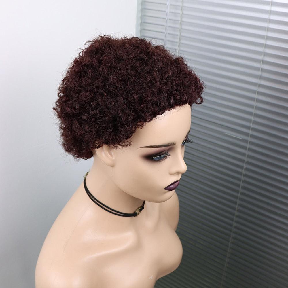 Short Curly Hair Wigs Pixie Cut Brazilian Human Hair For Black Women Natural Black 150% Density Glueless Afro Kinky Curly Human Hair Wig For Black Women Gifts for Girlfriends