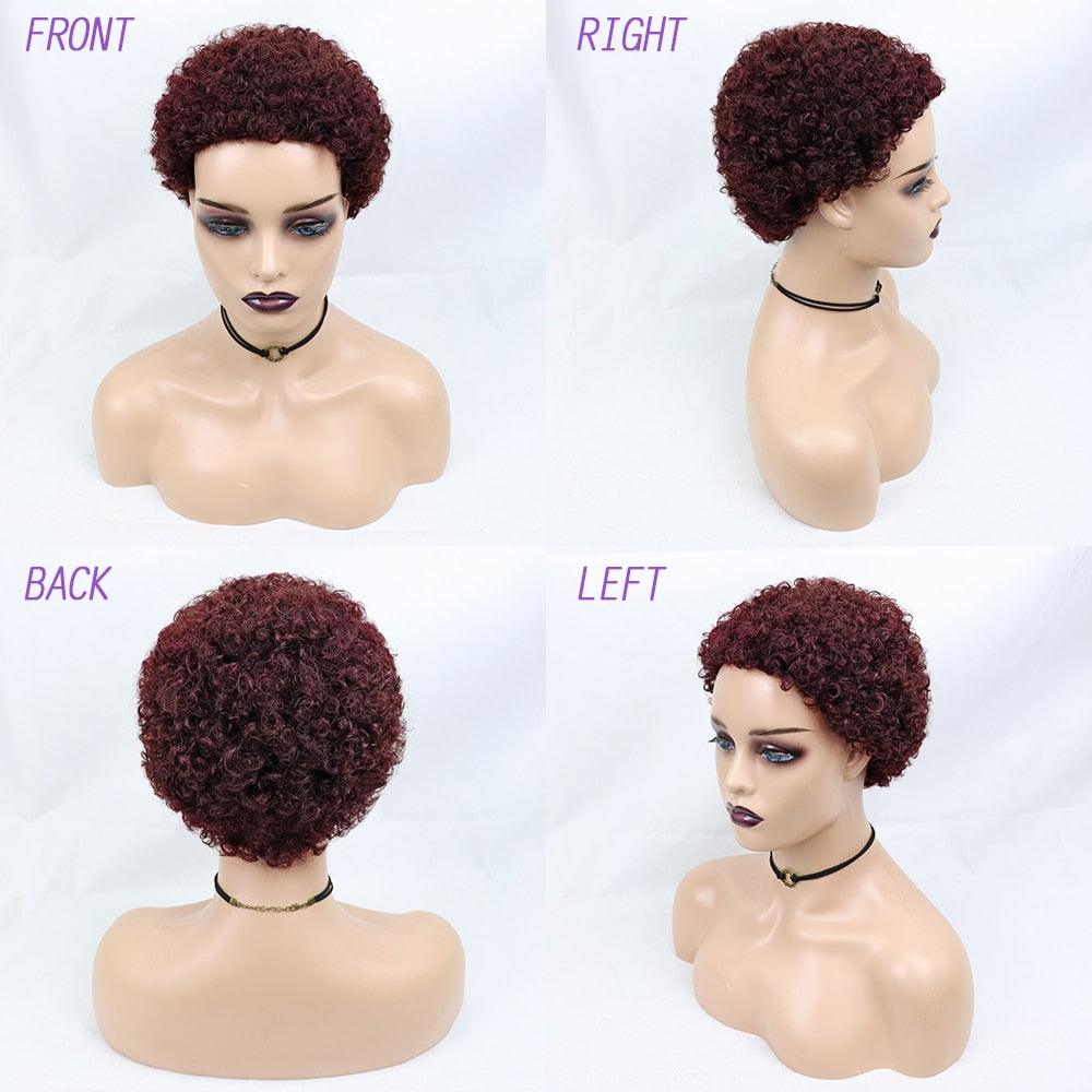 Short Curly Hair Wigs Pixie Cut Brazilian Human Hair For Black Women Natural Black 150% Density Glueless Afro Kinky Curly Human Hair Wig For Black Women Gifts for Girlfriends