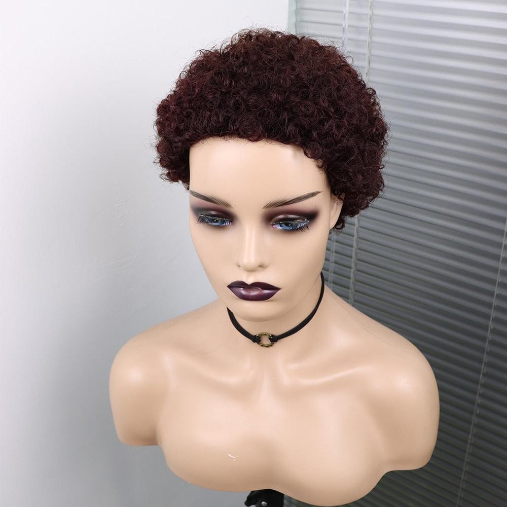 Short Curly Hair Wigs Pixie Cut Brazilian Human Hair For Black Women Natural Black 150% Density Glueless Afro Kinky Curly Human Hair Wig For Black Women Gifts for Girlfriends