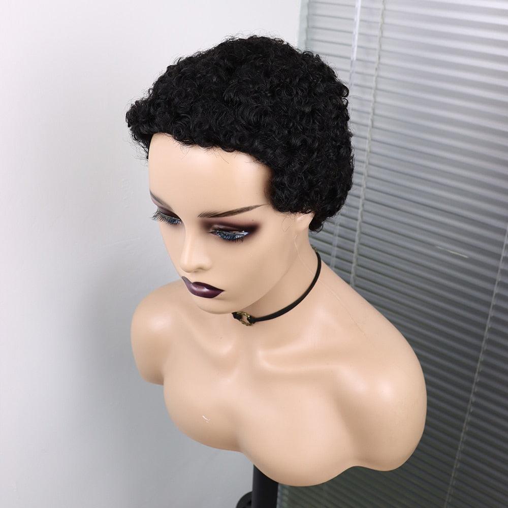 Short Curly Hair Wigs Pixie Cut Brazilian Human Hair For Black Women Natural Black 150% Density Glueless Afro Kinky Curly Human Hair Wig For Black Women Gifts for Girlfriends