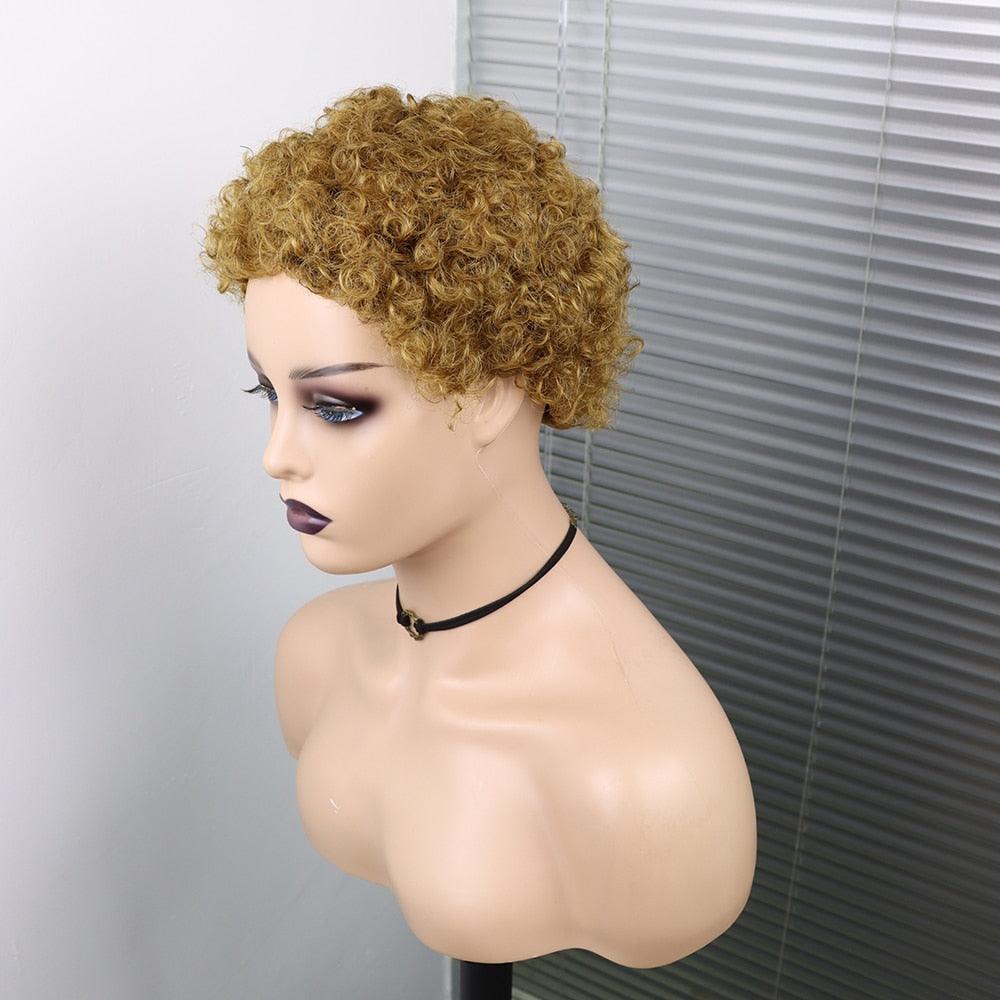 Short Curly Hair Wigs Pixie Cut Brazilian Human Hair For Black Women Natural Black 150% Density Glueless Afro Kinky Curly Human Hair Wig For Black Women Gifts for Girlfriends