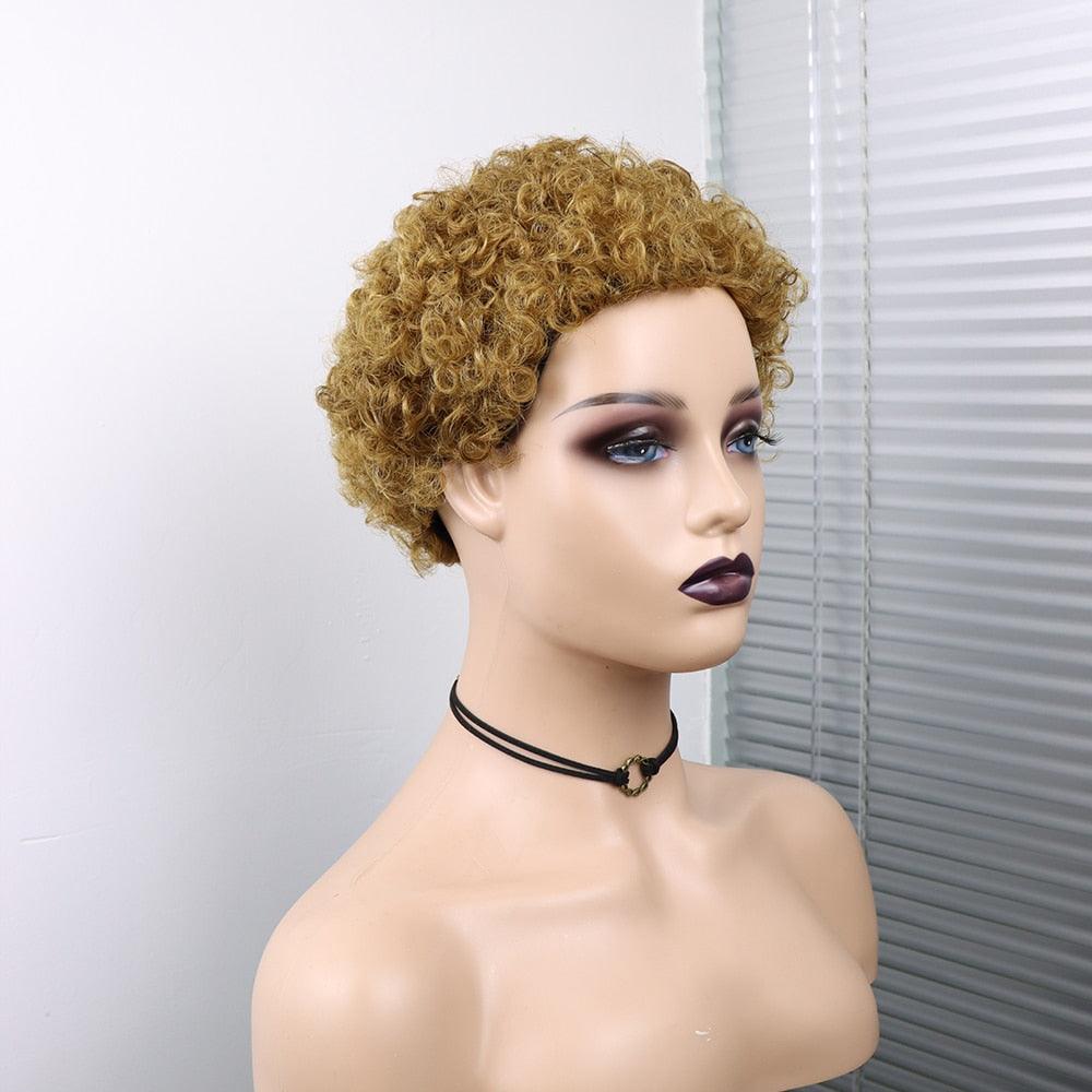 Short Curly Hair Wigs Pixie Cut Brazilian Human Hair For Black Women Natural Black 150% Density Glueless Afro Kinky Curly Human Hair Wig For Black Women Gifts for Girlfriends