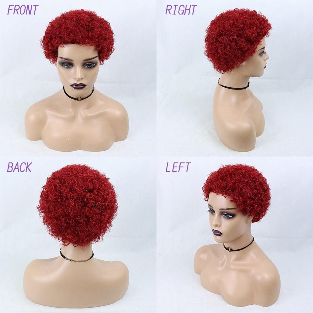 Short Curly Hair Wigs Pixie Cut Brazilian Human Hair For Black Women Natural Black 150% Density Glueless Afro Kinky Curly Human Hair Wig For Black Women Gifts for Girlfriends