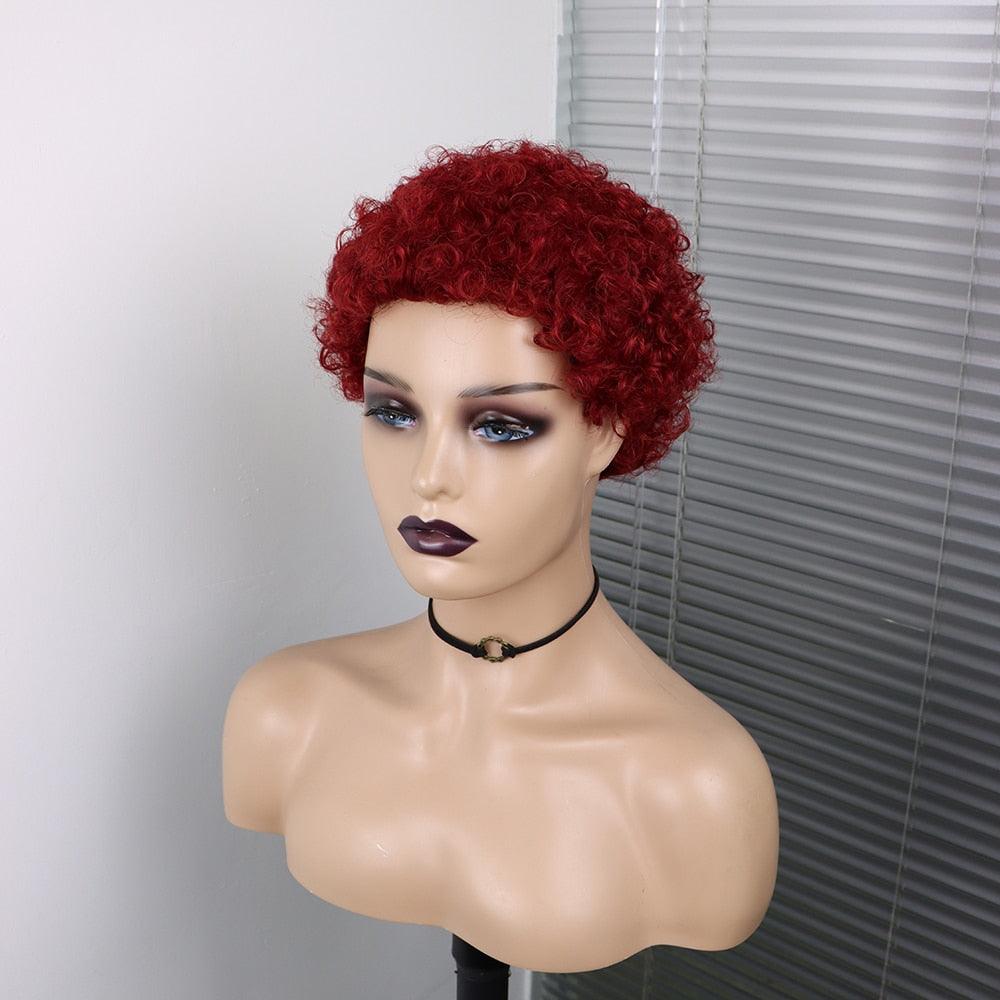 Short Curly Hair Wigs Pixie Cut Brazilian Human Hair For Black Women Natural Black 150% Density Glueless Afro Kinky Curly Human Hair Wig For Black Women Gifts for Girlfriends