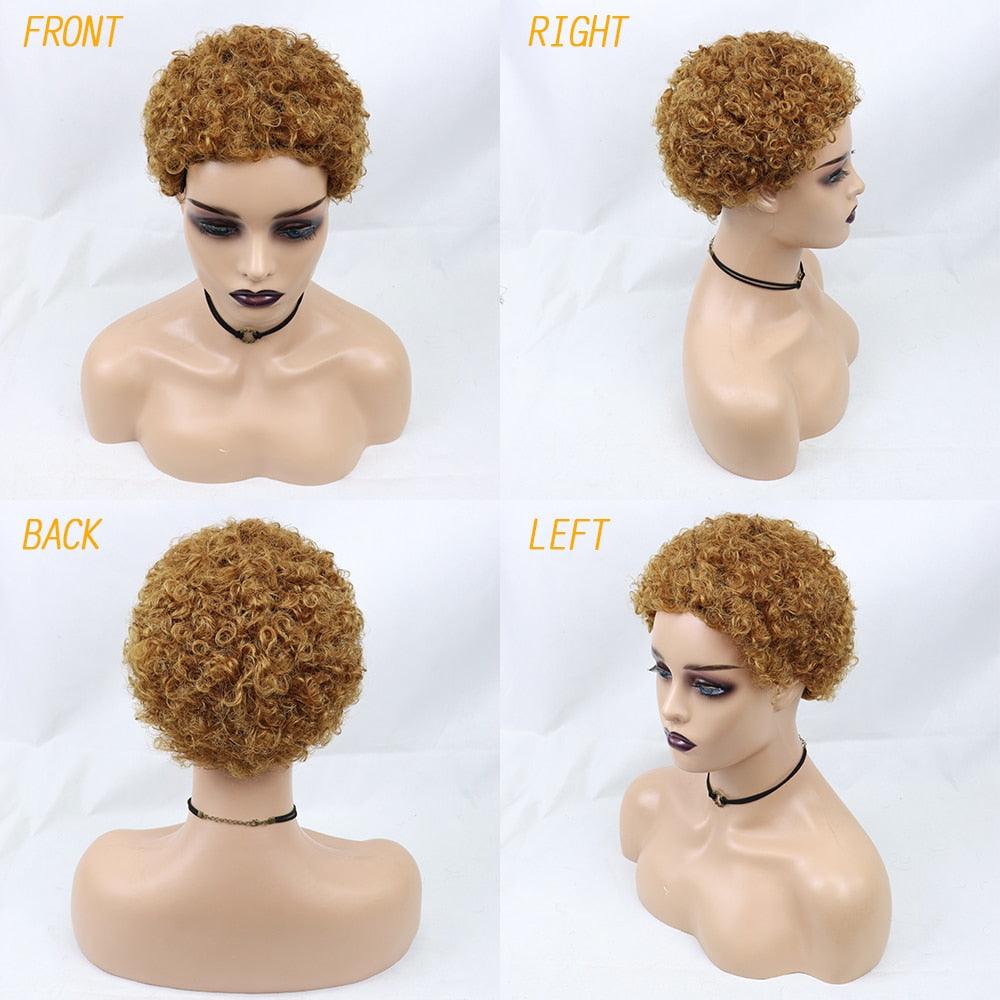 Short Curly Hair Wigs Pixie Cut Brazilian Human Hair For Black Women Natural Black 150% Density Glueless Afro Kinky Curly Human Hair Wig For Black Women Gifts for Girlfriends