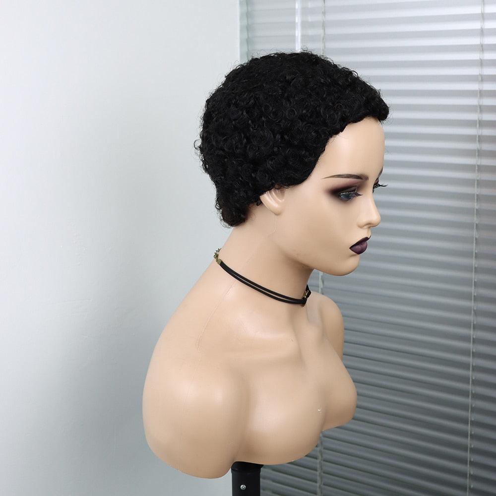 Short Curly Hair Wigs Pixie Cut Brazilian Human Hair For Black Women Natural Black 150% Density Glueless Afro Kinky Curly Human Hair Wig For Black Women Gifts for Girlfriends