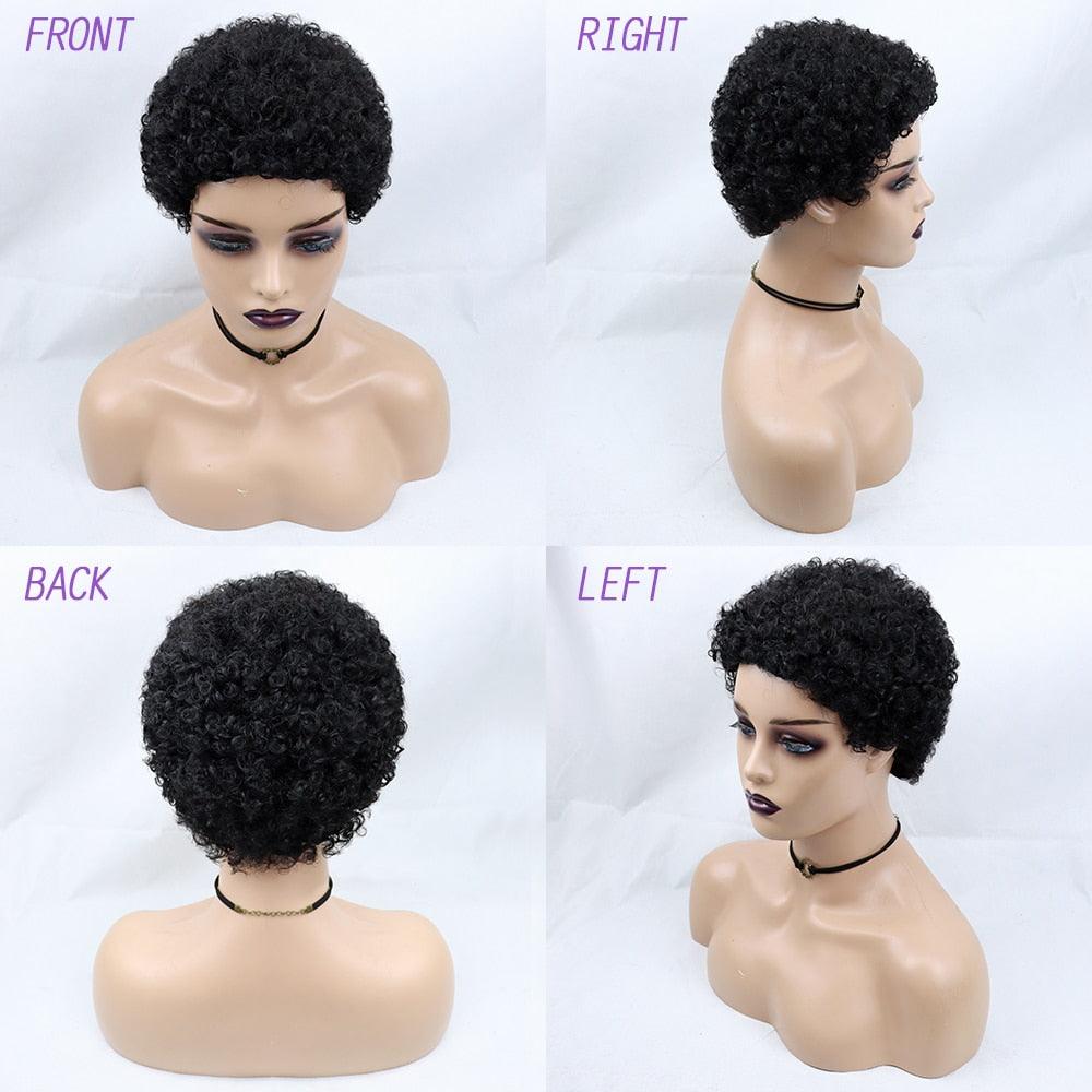 Short Curly Hair Wigs Pixie Cut Brazilian Human Hair For Black Women Natural Black 150% Density Glueless Afro Kinky Curly Human Hair Wig For Black Women Gifts for Girlfriends