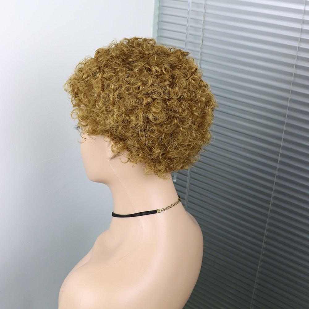 Short Curly Hair Wigs Pixie Cut Brazilian Human Hair For Black Women Natural Black 150% Density Glueless Afro Kinky Curly Human Hair Wig For Black Women Gifts for Girlfriends