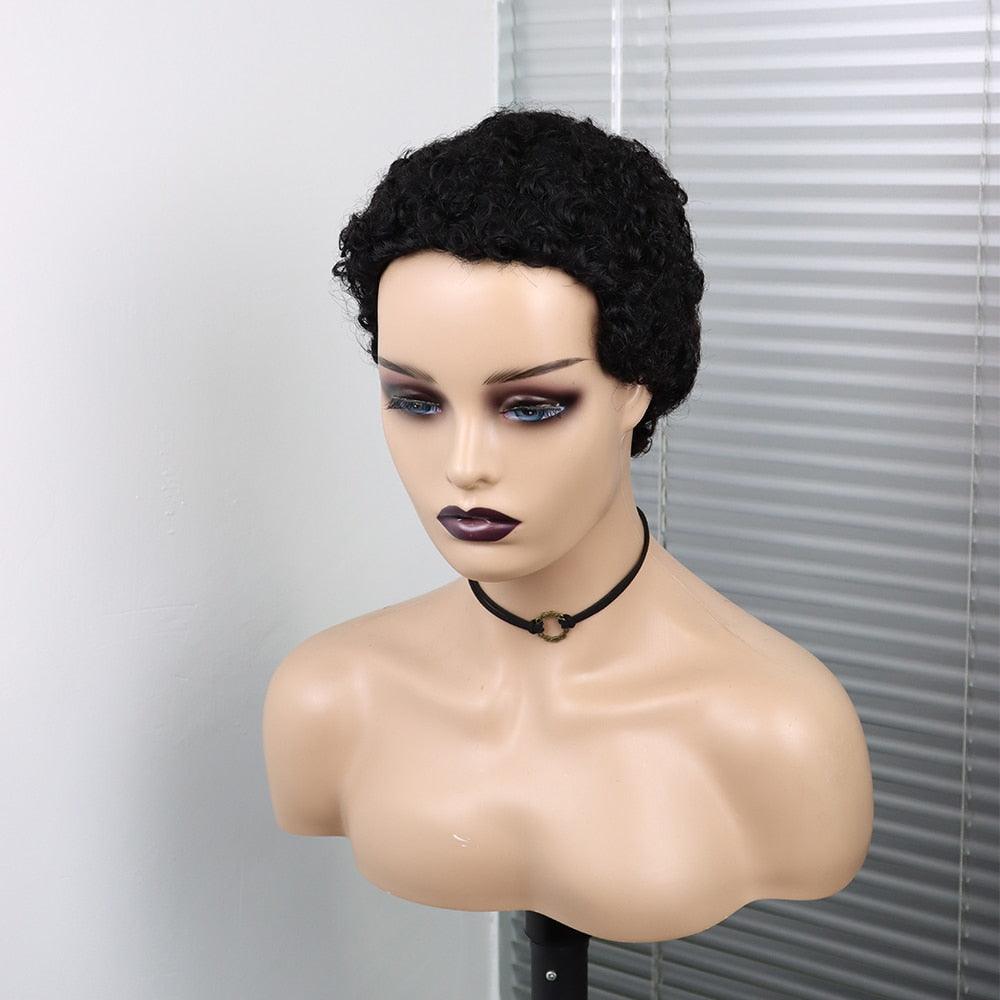 Short Curly Hair Wigs Pixie Cut Brazilian Human Hair For Black Women Natural Black 150% Density Glueless Afro Kinky Curly Human Hair Wig For Black Women Gifts for Girlfriends