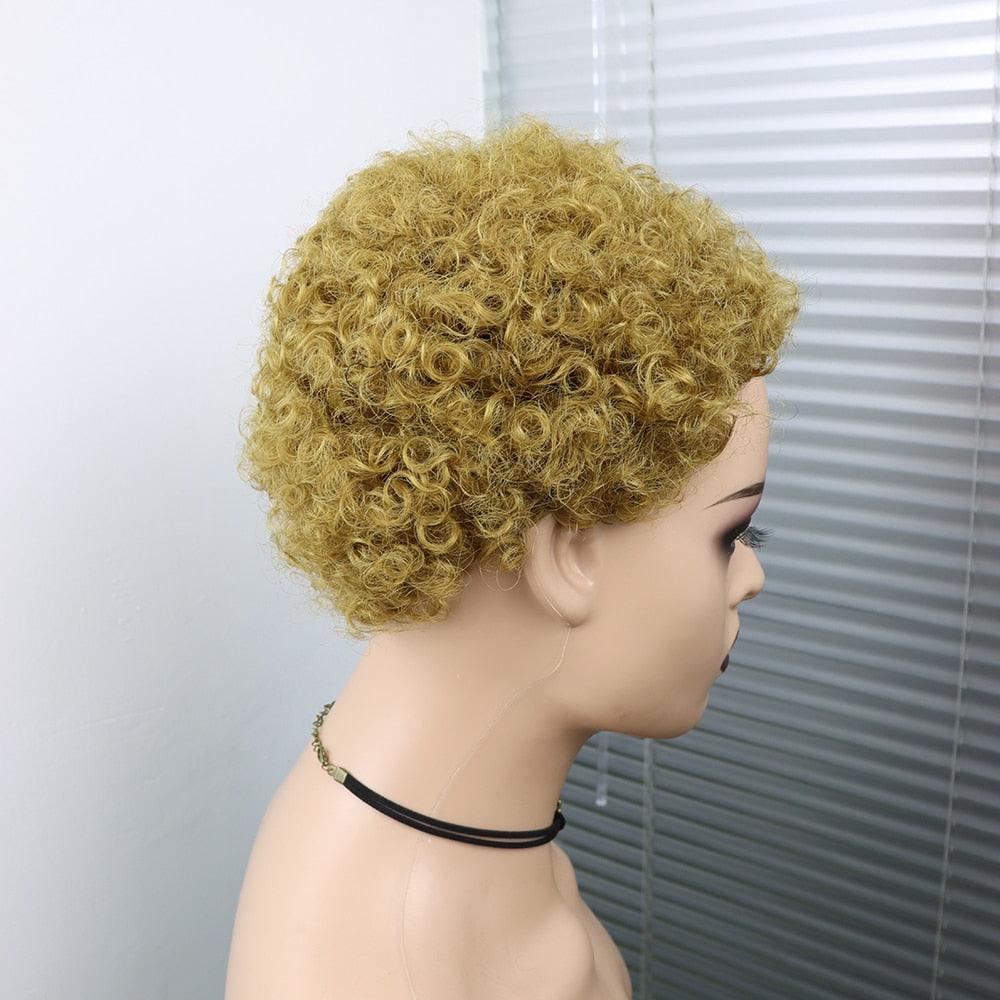 Short Curly Hair Wigs Pixie Cut Brazilian Human Hair For Black Women Natural Black 150% Density Glueless Afro Kinky Curly Human Hair Wig For Black Women Gifts for Girlfriends