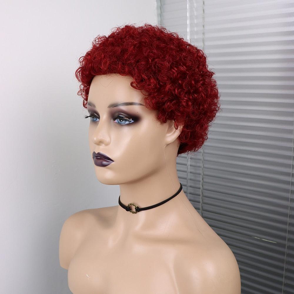 Short Curly Hair Wigs Pixie Cut Brazilian Human Hair For Black Women Natural Black 150% Density Glueless Afro Kinky Curly Human Hair Wig For Black Women Gifts for Girlfriends