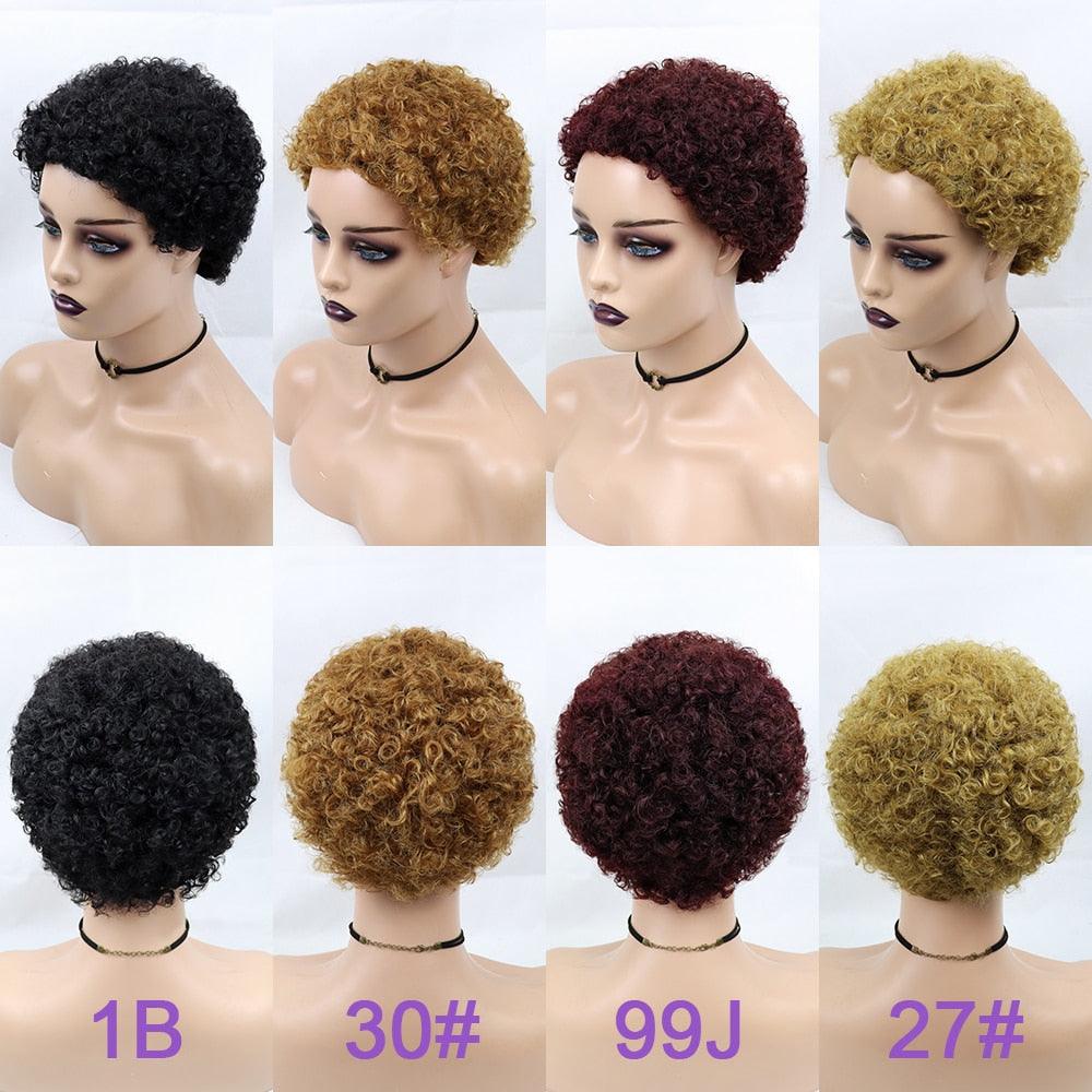 Short Curly Hair Wigs Pixie Cut Brazilian Human Hair For Black Women Natural Black 150% Density Glueless Afro Kinky Curly Human Hair Wig For Black Women Gifts for Girlfriends