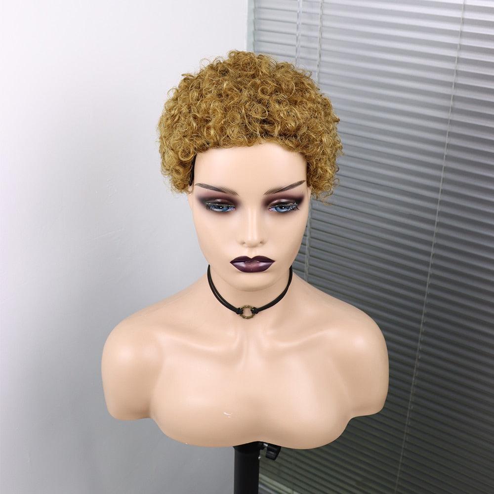 Short Curly Hair Wigs Pixie Cut Brazilian Human Hair For Black Women Natural Black 150% Density Glueless Afro Kinky Curly Human Hair Wig For Black Women Gifts for Girlfriends