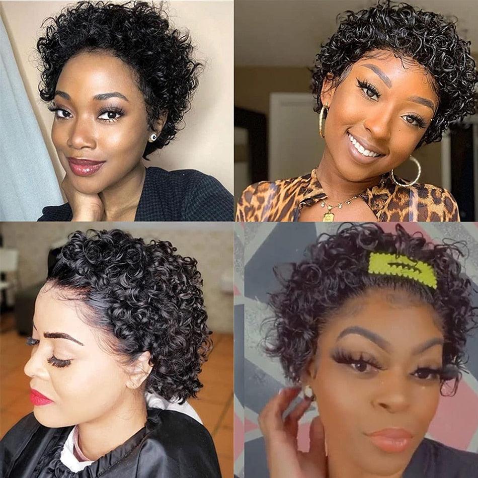 Short Pixie Cut Wig Bob Curly Human Hair Wig Brazilian Hair Wigs for Women Pre Plucked with Baby Hair Non Lace Human Hair Wigs For Black Women Gifts for Girlfriends