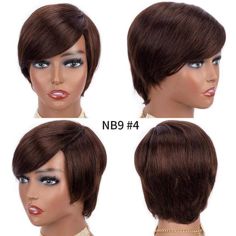 Short Pixie Cut Wig Human Hair Wigs Straight Bob Wigs With Bangs Full Machine Human Hair Wig for Black Women Black & Ombre Wigs For Black Women Gifts for Girlfriends