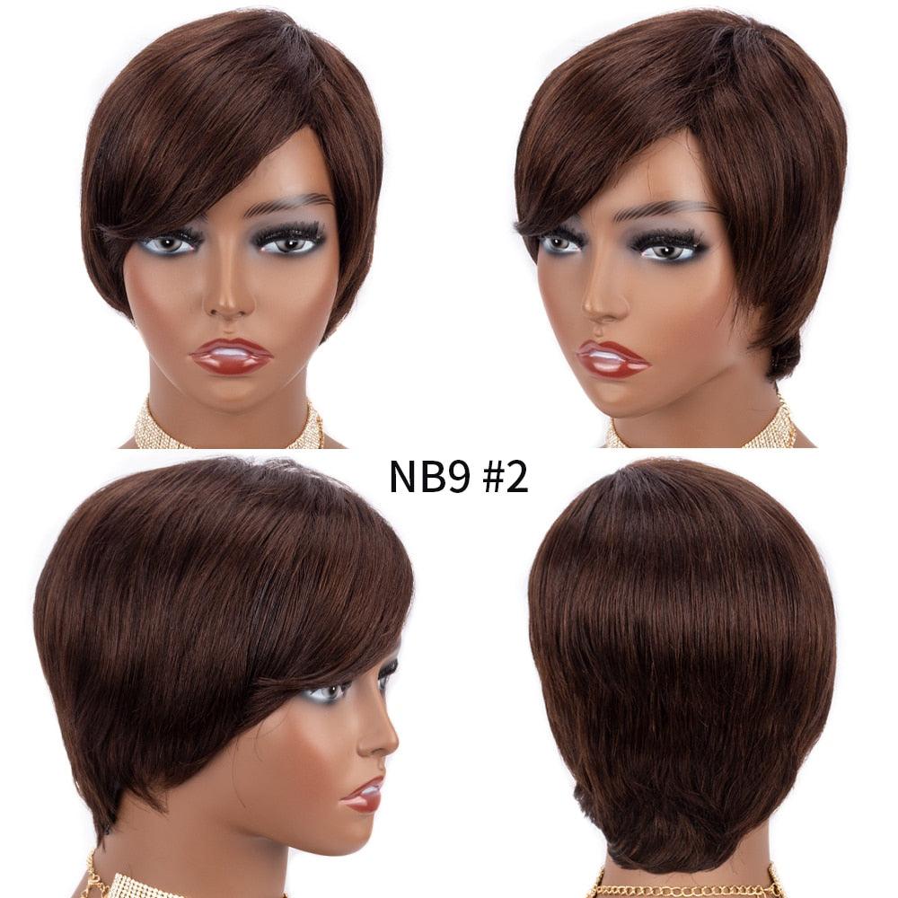 Short Pixie Cut Wig Human Hair Wigs Straight Bob Wigs With Bangs Full Machine Human Hair Wig for Black Women Black & Ombre Wigs For Black Women Gifts for Girlfriends