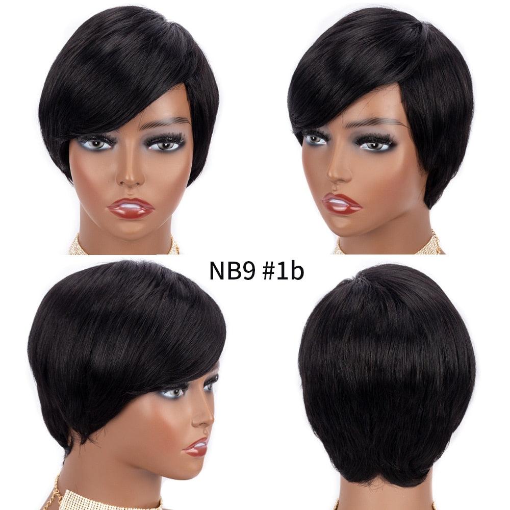 Short Pixie Cut Wig Human Hair Wigs Straight Bob Wigs With Bangs Full Machine Human Hair Wig for Black Women Black & Ombre Wigs For Black Women Gifts for Girlfriends