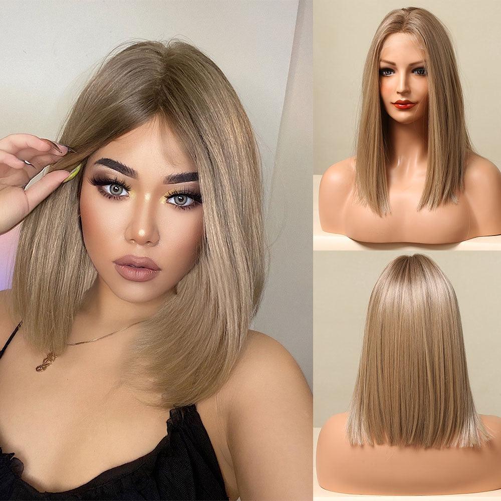 Short Straight Lace Front Synthetic Wigs Blonde Shoulder Length Natural Wigs Daily Cosplay Party Wigs for Women Wigs For Black Women Wigs For Cosplay