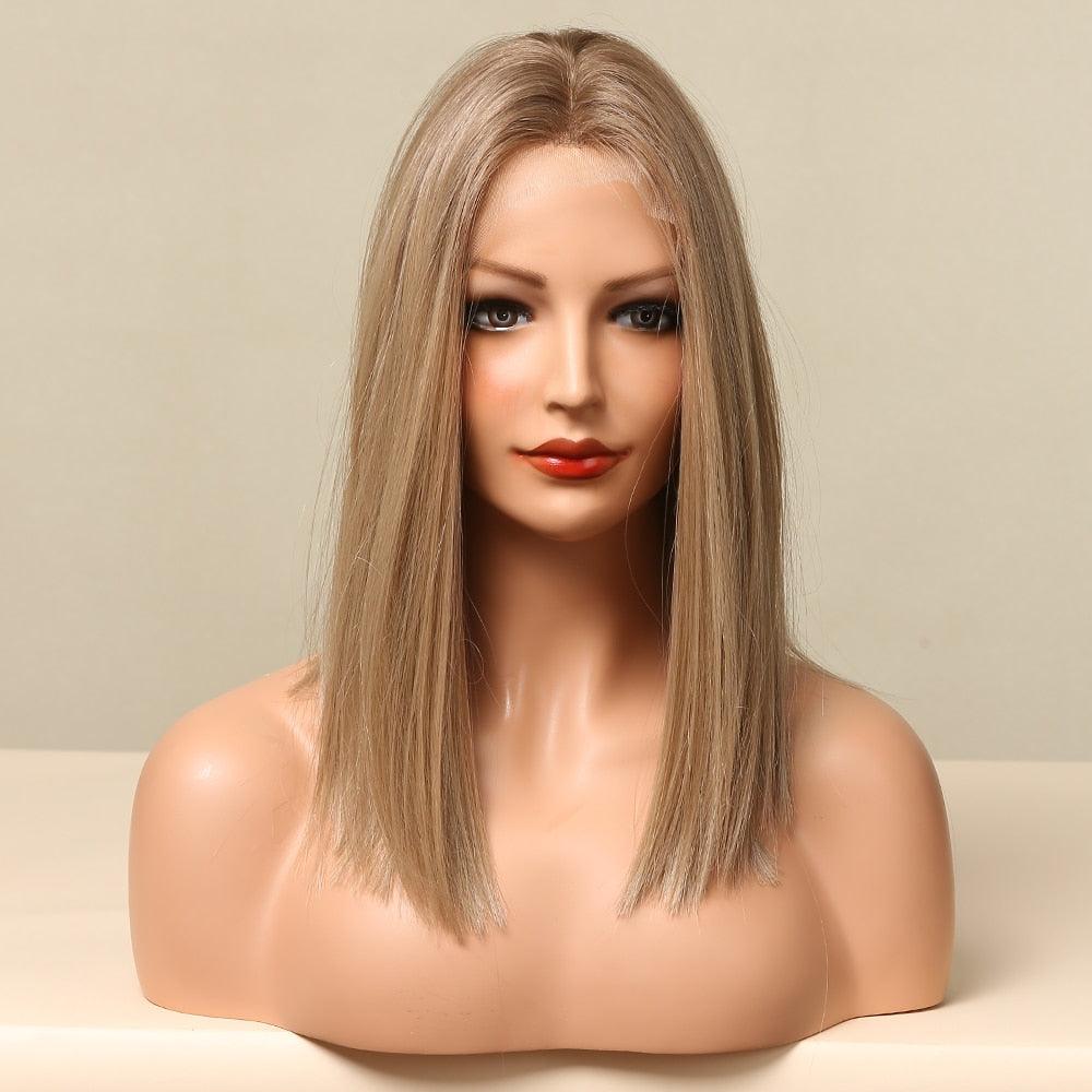 Short Straight Lace Front Synthetic Wigs Blonde Shoulder Length Natural Wigs Daily Cosplay Party Wigs for Women Wigs For Black Women Wigs For Cosplay