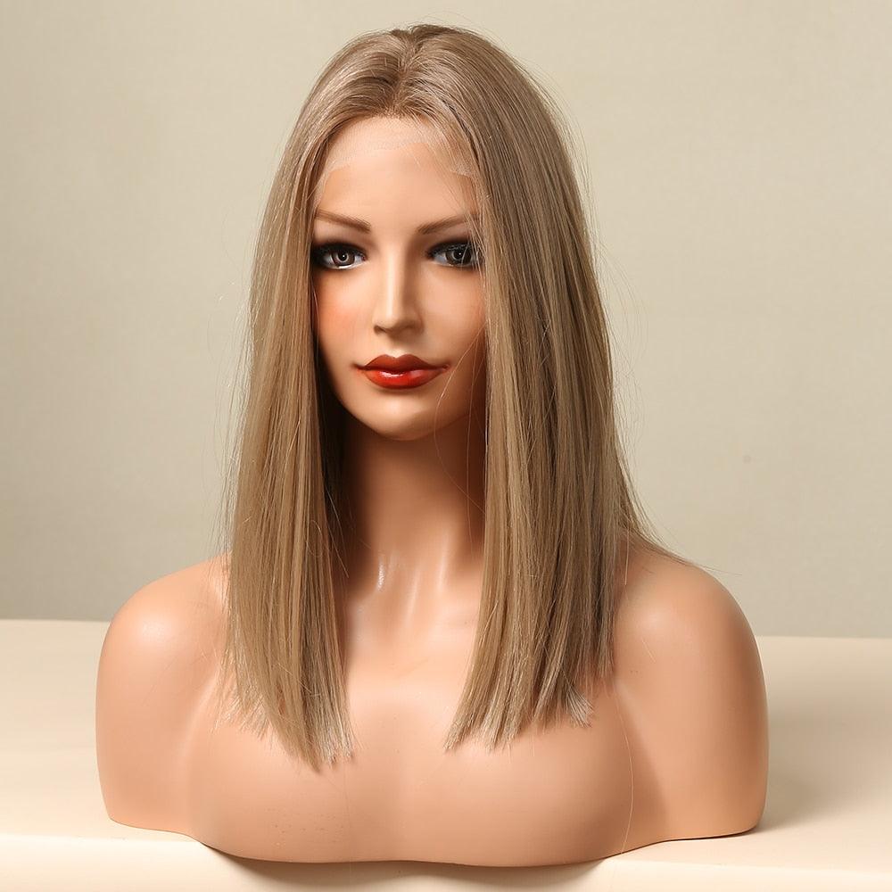 Short Straight Lace Front Synthetic Wigs Blonde Shoulder Length Natural Wigs Daily Cosplay Party Wigs for Women Wigs For Black Women Wigs For Cosplay