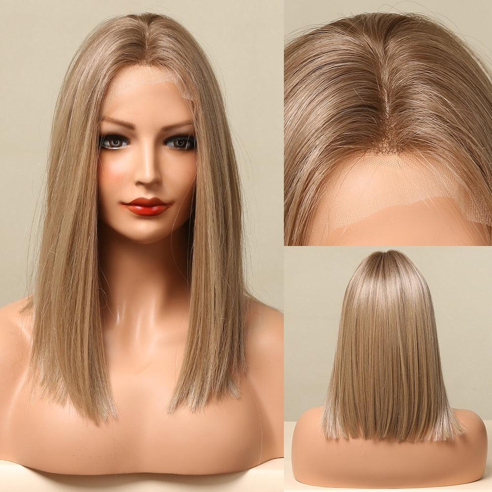 Short Straight Lace Front Synthetic Wigs Blonde Shoulder Length Natural Wigs Daily Cosplay Party Wigs for Women Wigs For Black Women Wigs For Cosplay