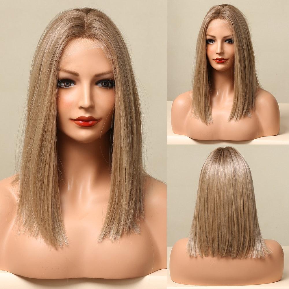 Short Straight Lace Front Synthetic Wigs Blonde Shoulder Length Natural Wigs Daily Cosplay Party Wigs for Women Wigs For Black Women Wigs For Cosplay