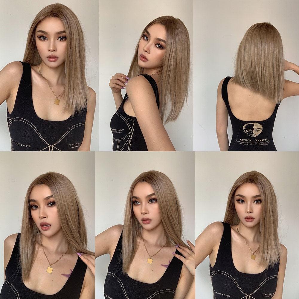 Short Straight Lace Front Synthetic Wigs Blonde Shoulder Length Natural Wigs Daily Cosplay Party Wigs for Women Wigs For Black Women Wigs For Cosplay