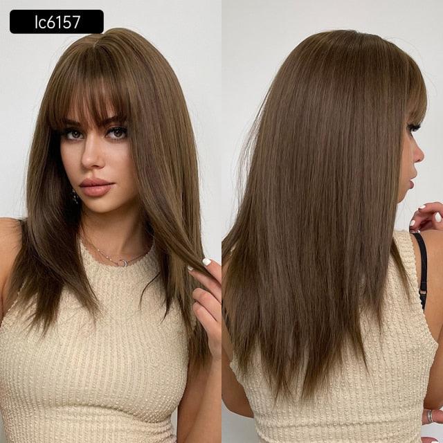 Short Straight Ombre Black Brown Synthetic Wigs with Bangs for Women Bob Wig Heat Resistant Lolita Cosplay Daily Wigs For Black Women Cosplay Wigs For Women