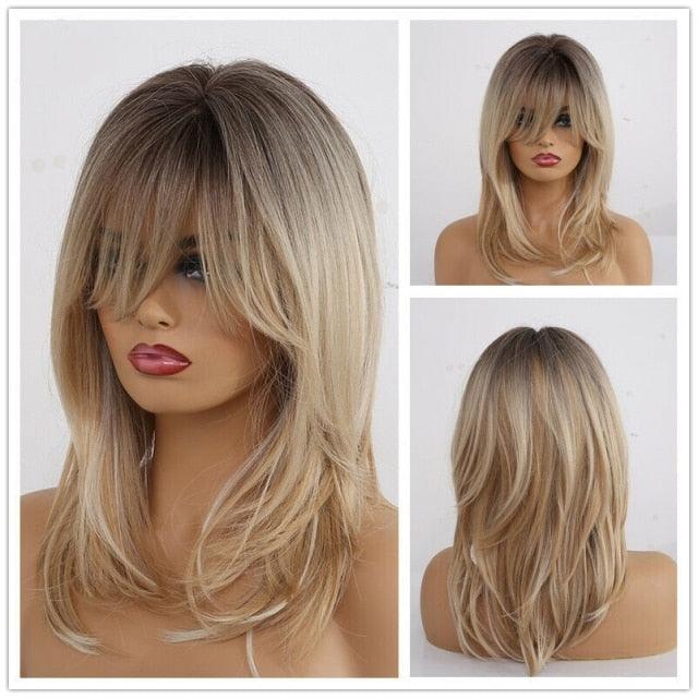 Short Straight Ombre Black Brown Synthetic Wigs with Bangs for Women Bob Wig Heat Resistant Lolita Cosplay Daily Wigs For Black Women Cosplay Wigs For Women