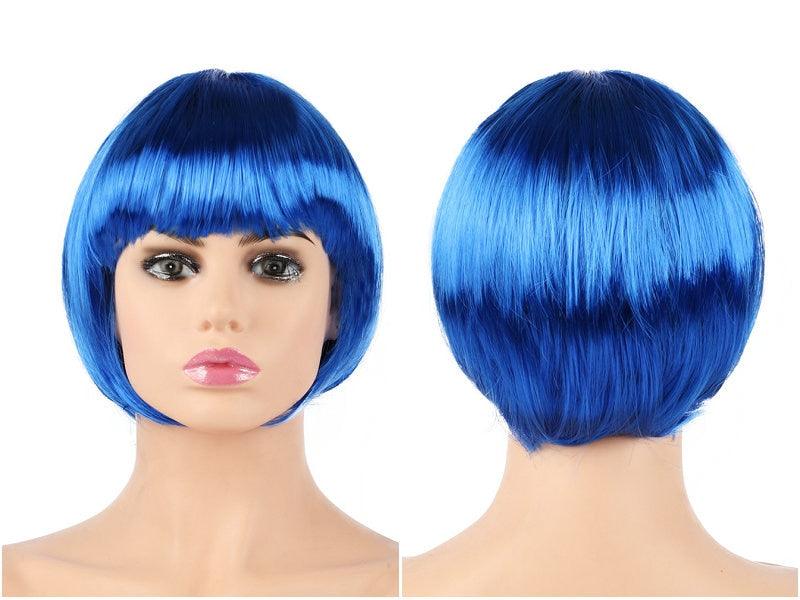 Short Straight Synthetic Blonde Pink Red Black Brown Blue 10" Bob Wigs with Bangs for Women Halloween Cosplay Party For Black Women Gifts for Girlfriends