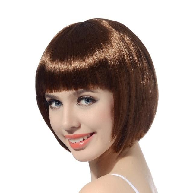 Short Straight Synthetic Blonde Pink Red Black Brown Blue 10" Bob Wigs with Bangs for Women Halloween Cosplay Party For Black Women Gifts for Girlfriends