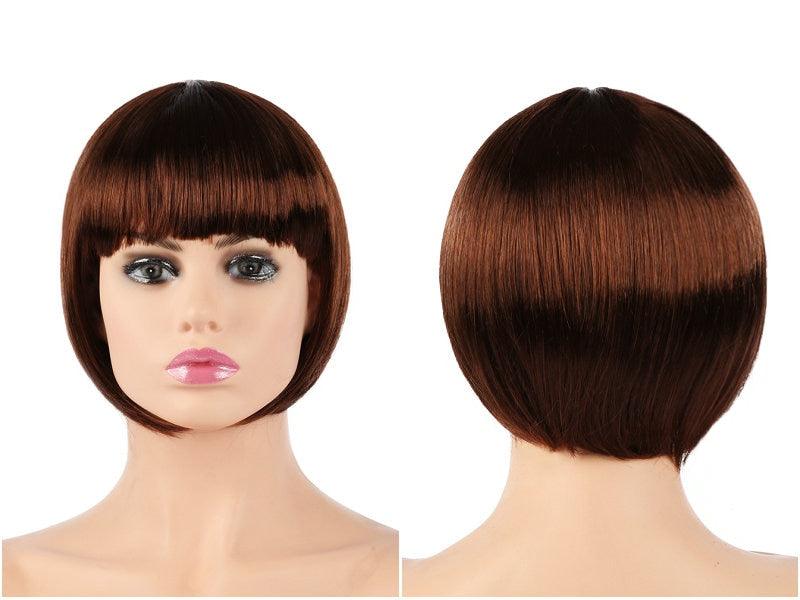 Short Straight Synthetic Blonde Pink Red Black Brown Blue 10" Bob Wigs with Bangs for Women Halloween Cosplay Party For Black Women Gifts for Girlfriends