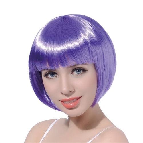 Short Straight Synthetic Blonde Pink Red Black Brown Blue 10" Bob Wigs with Bangs for Women Halloween Cosplay Party For Black Women Gifts for Girlfriends