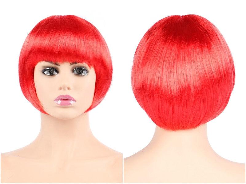 Short Straight Synthetic Blonde Pink Red Black Brown Blue 10" Bob Wigs with Bangs for Women Halloween Cosplay Party For Black Women Gifts for Girlfriends