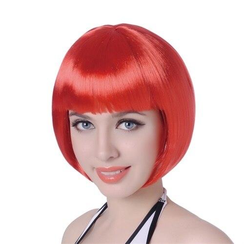 Short Straight Synthetic Blonde Pink Red Black Brown Blue 10" Bob Wigs with Bangs for Women Halloween Cosplay Party For Black Women Gifts for Girlfriends