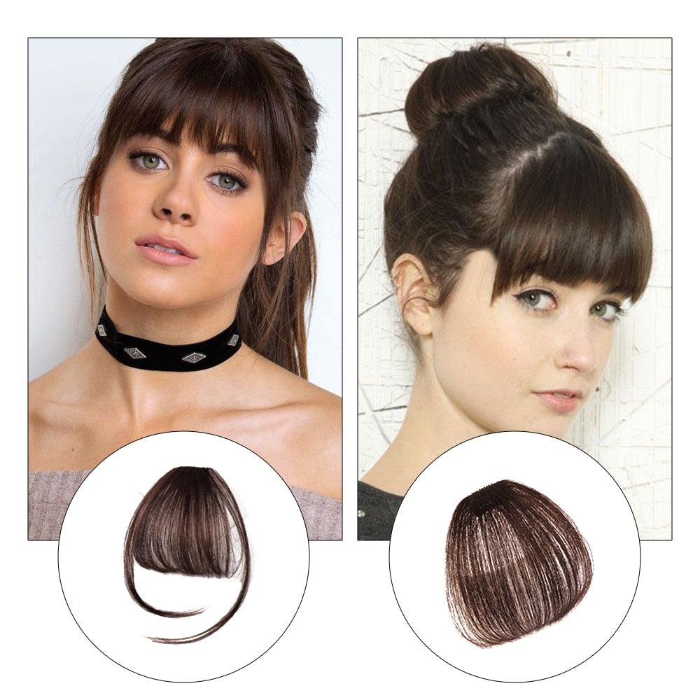 Short Synthetic Bangs Heat Resistant Hairpieces Hair Women Natural Short Fake Hair Air Bangs Hair Clips For Extensions Natural Flat Neat Bangs With Temples For Women One Piece Hairpiece