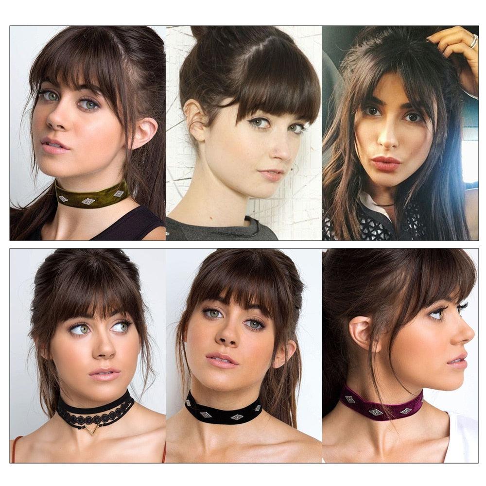 Short Synthetic Bangs Heat Resistant Hairpieces Hair Women Natural Short Fake Hair Air Bangs Hair Clips For Extensions Natural Flat Neat Bangs With Temples For Women One Piece Hairpiece