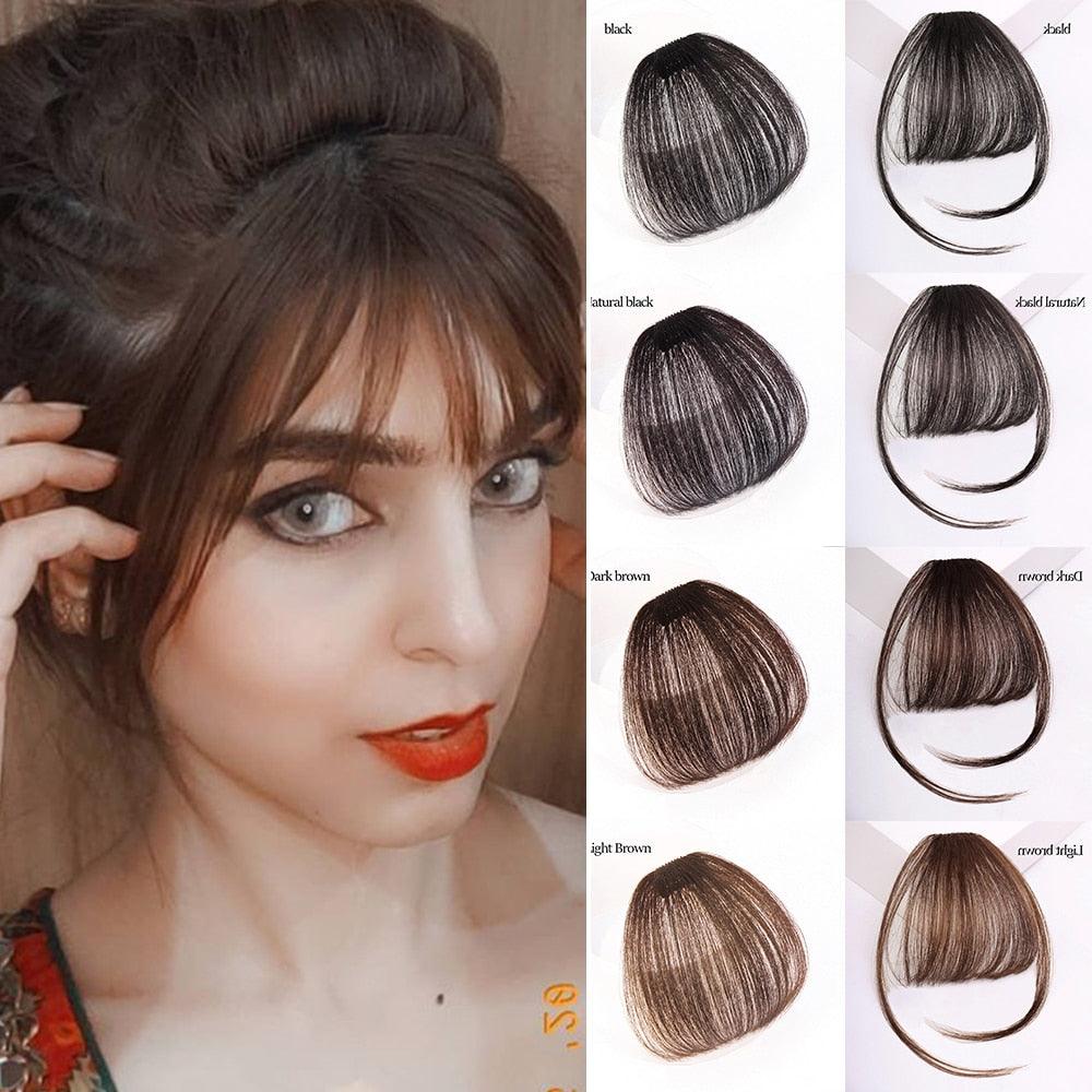 Short Synthetic Bangs Heat Resistant Hairpieces Hair Women Natural Short Fake Hair Air Bangs Hair Clips For Extensions Natural Flat Neat Bangs With Temples For Women One Piece Hairpiece