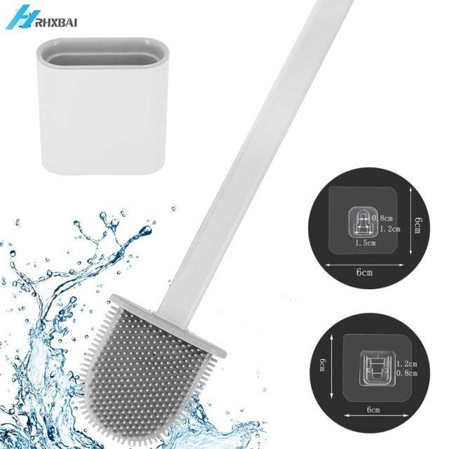 Silicone Bristles Toilet Brush And Holder For Bathroom Storage And Organization Compact Wall Hang Cleaning Kit Accessories Silicone Toilet Brush With Holder Bathroom Toilet Bowl Brush Set Non-Slip Handle Wall Mounted Floor Standing